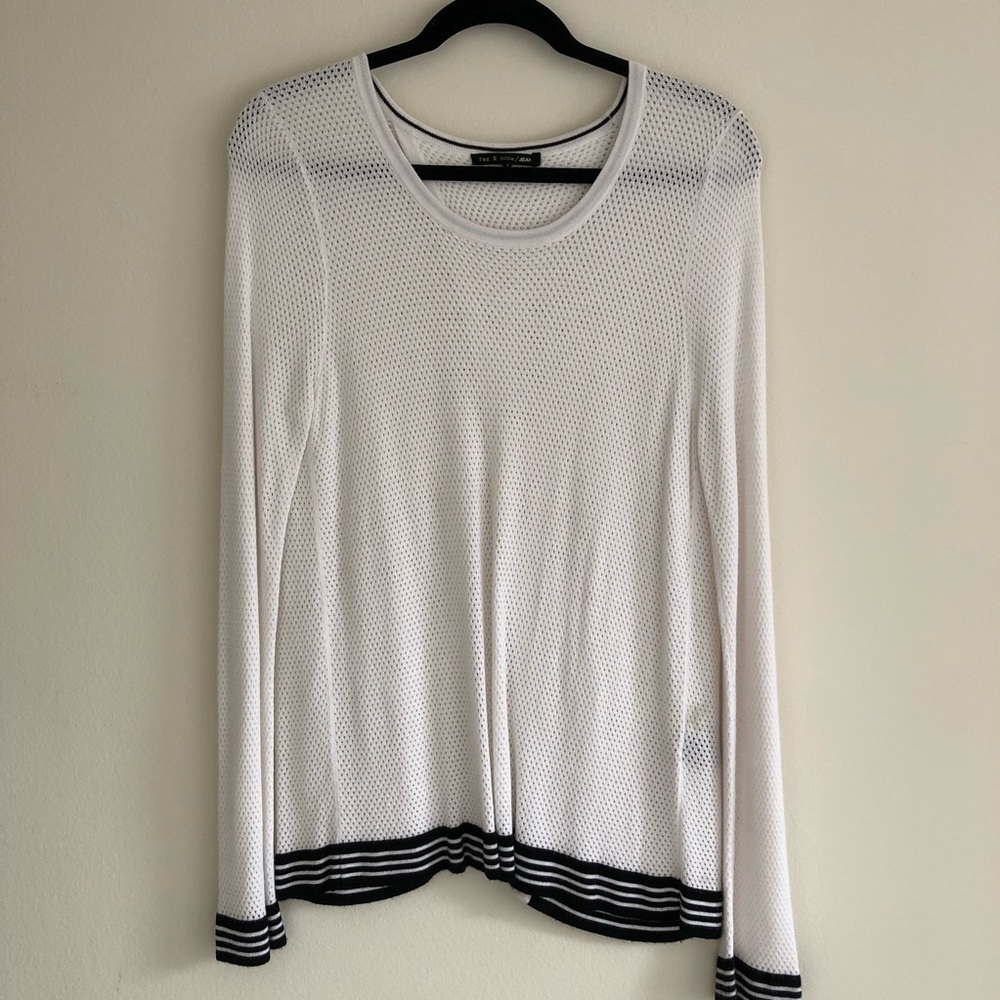 Rag & Bone mesh white shirt with black stripe trim